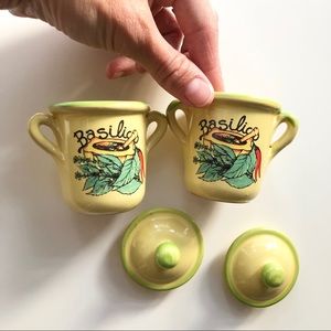 2 Spice Jars, redware pottery